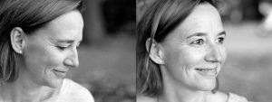 Doppelseite: Profilaufnahme einer Frau mit Blick nach unten, Halbprofil derselben Frau mit Blick in die Ferne