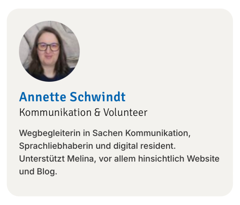 Screenshot von Annettes Eintrag auf der Teamseite